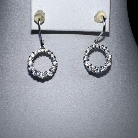 CZ Circle Dangle Earrings - Picture 2 of 8